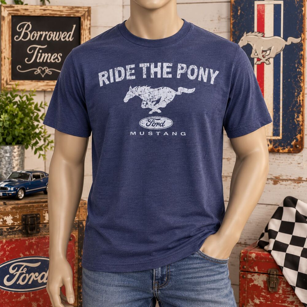 Ford Mustang Ride the Pony T Shirt Savvy XL Navy Blue Graphic Retro Car